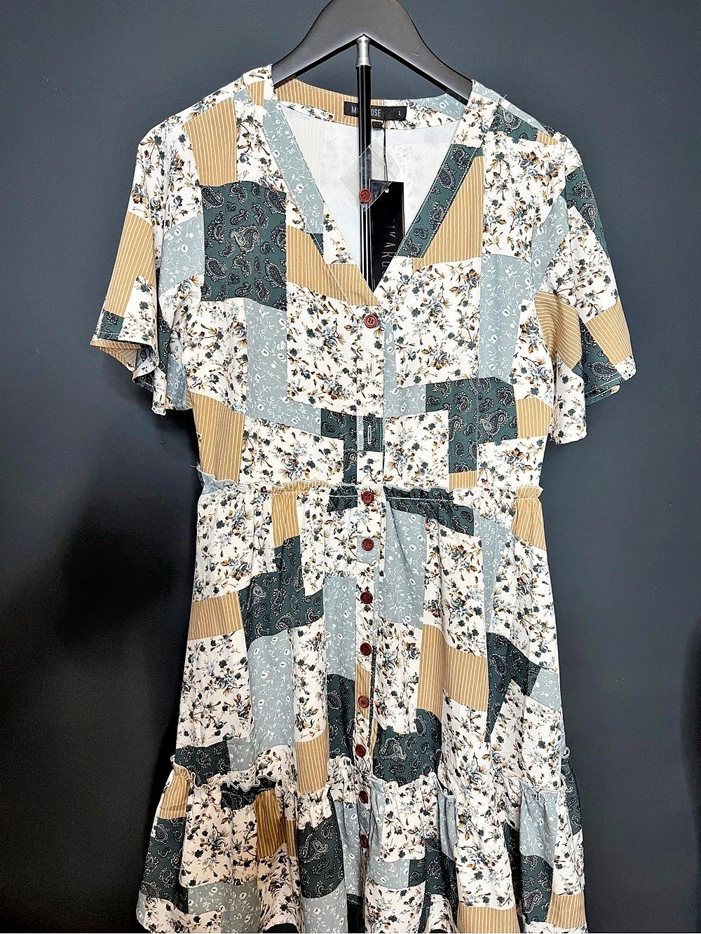 Mika Rose Floral Patchwork Mini Dress Size Large NWT